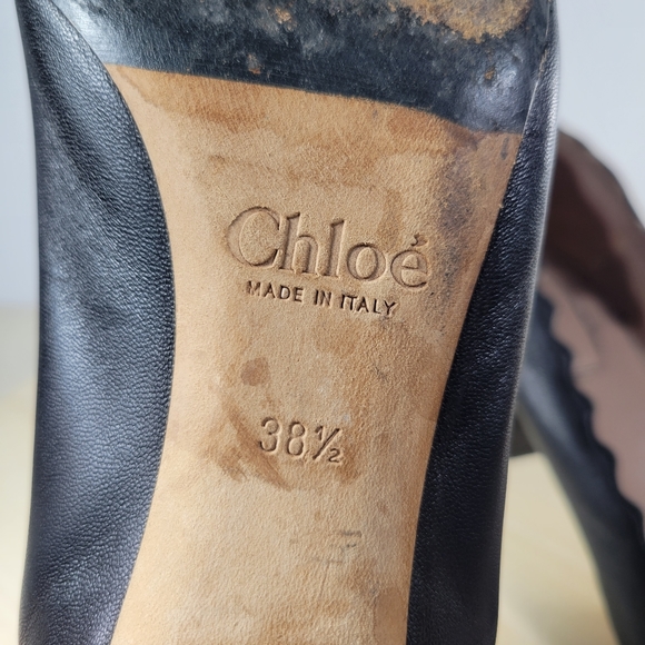 Chloé Lauren Scalloped Block Heel Pumps in Black Leather EU Size 38.5 US… - Picture 7 of 14